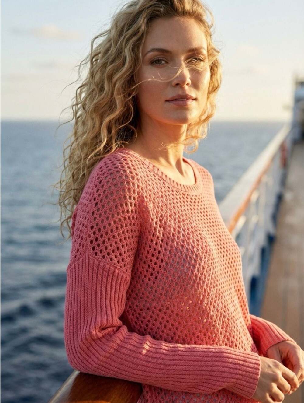 prAna Mattea Open Knit Crochet Sweater in Pink Size L